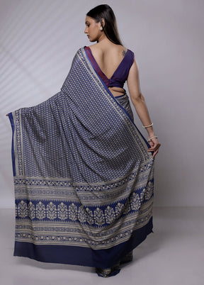 Blue Mysore Silk Saree Without Blouse Piece