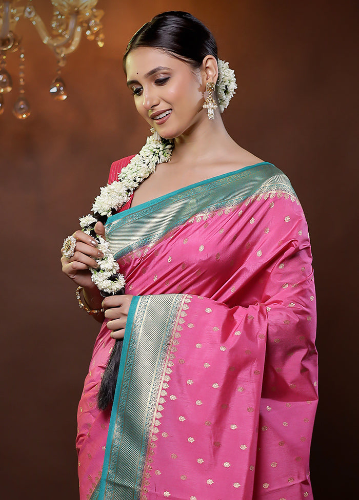 Pink Dupion Silk Saree With Blouse Piece