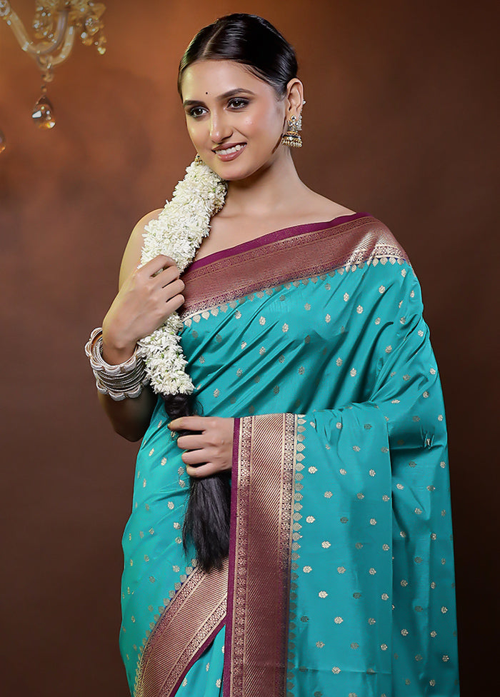 Blue Dupion Silk Saree With Blouse Piece