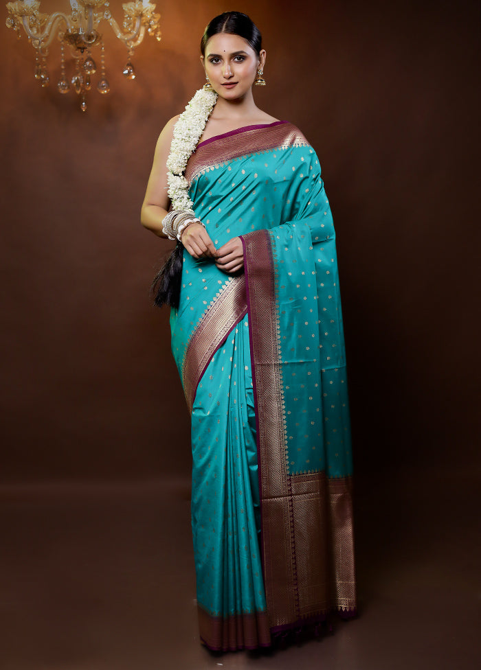 Blue Dupion Silk Saree With Blouse Piece