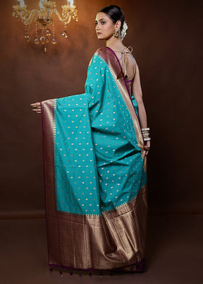 Blue Dupion Silk Saree With Blouse Piece