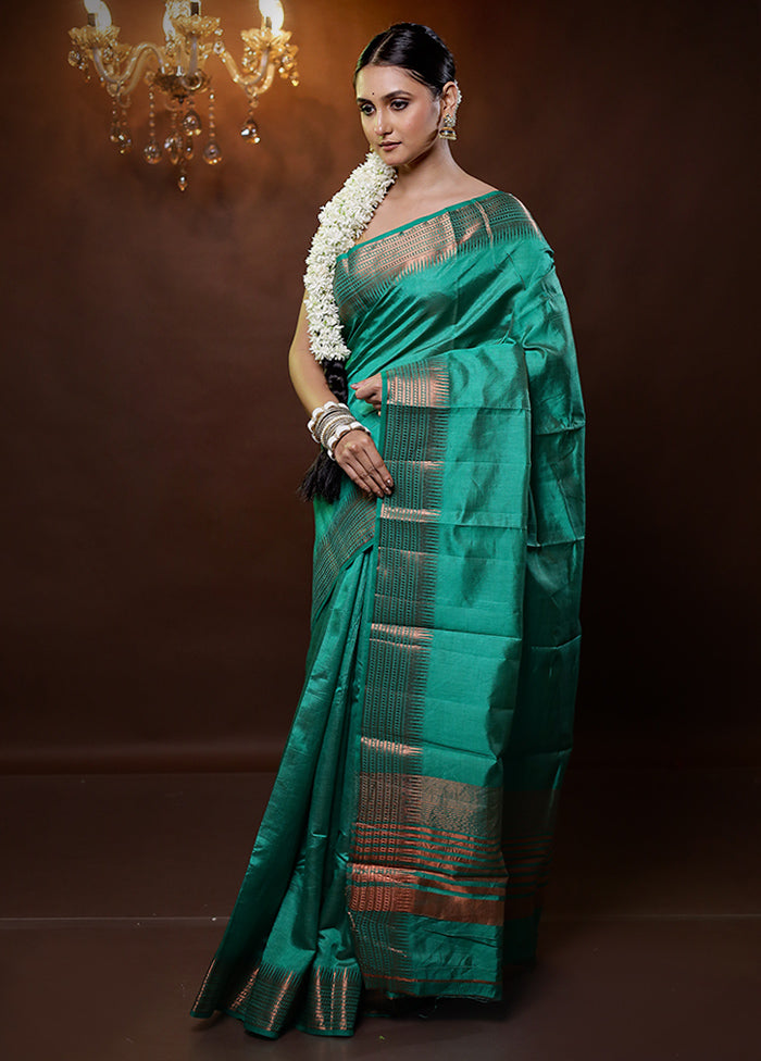 Green Dupion Silk Saree With Blouse Piece