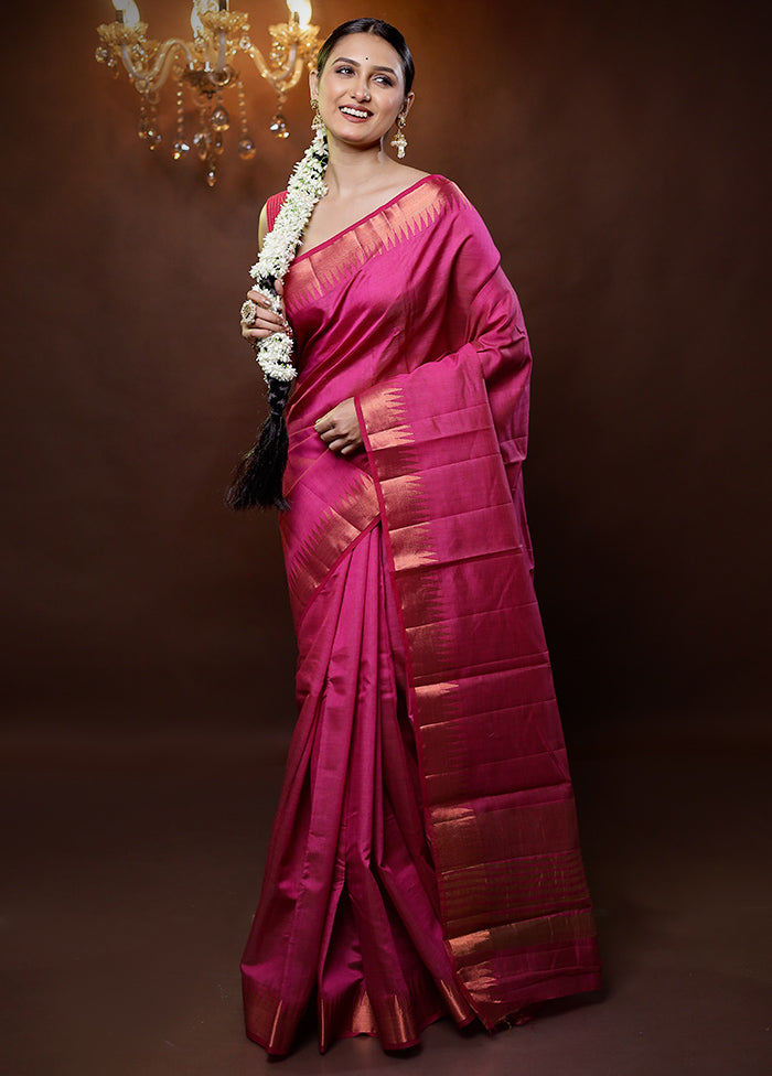 Pink Dupion Silk Saree With Blouse Piece