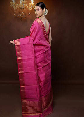 Pink Dupion Silk Saree With Blouse Piece