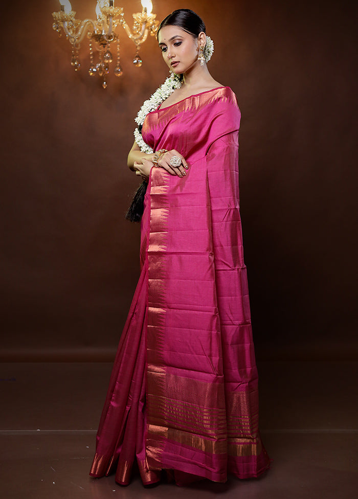 Pink Dupion Silk Saree With Blouse Piece