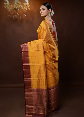 Yellow Dupion Silk Saree With Blouse Piece