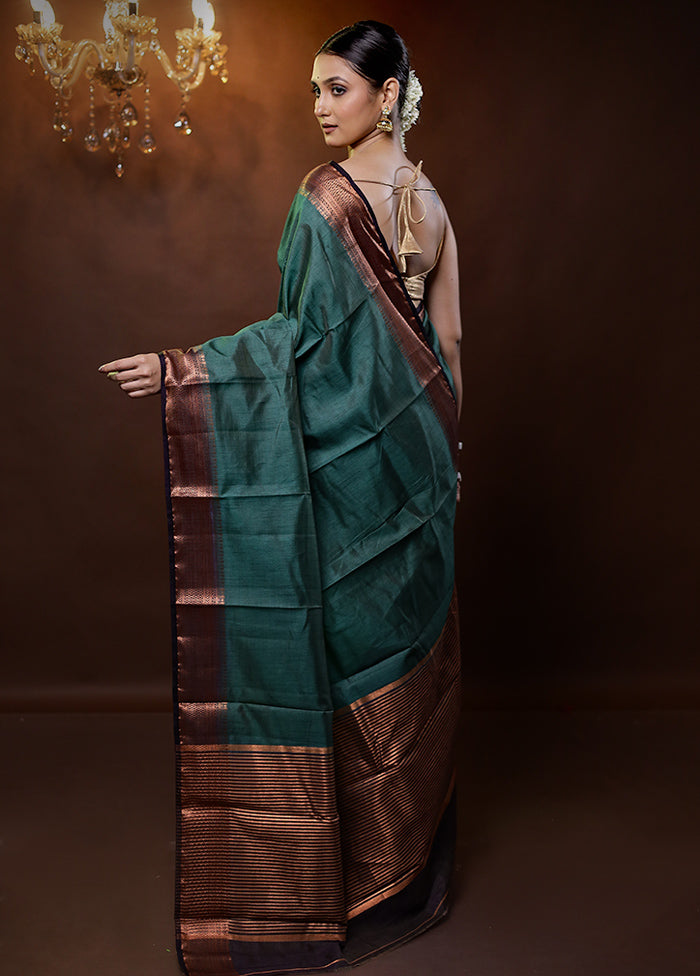 Green Dupion Silk Saree With Blouse Piece