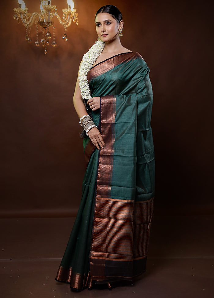 Green Dupion Silk Saree With Blouse Piece