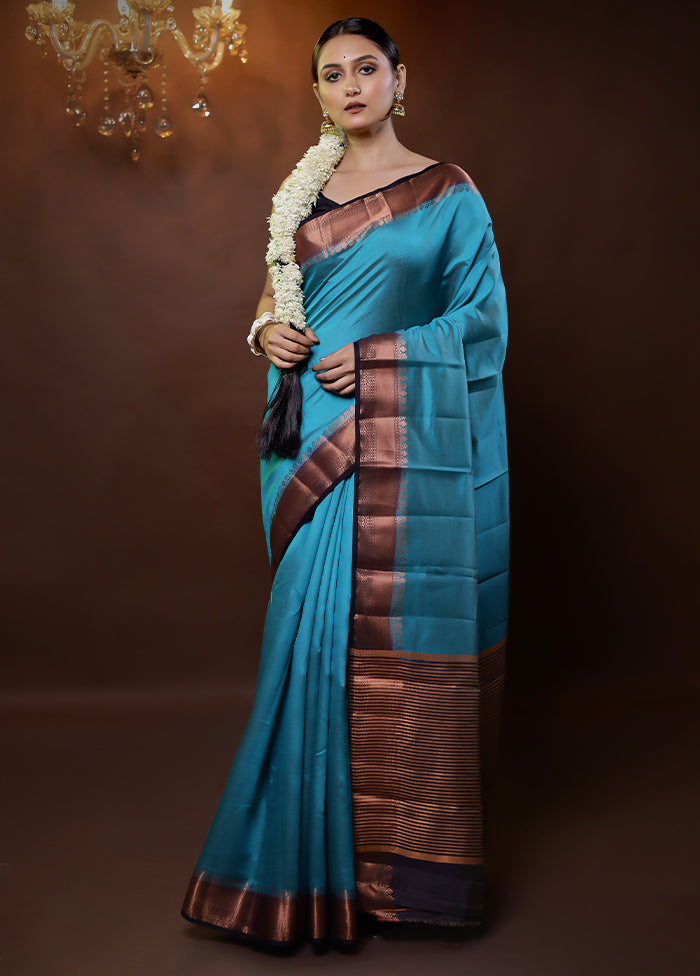 Blue Dupion Silk Saree With Blouse Piece