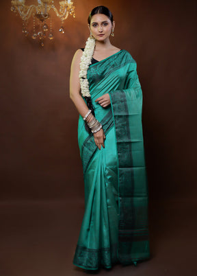 Green Dupion Silk Saree With Blouse Piece