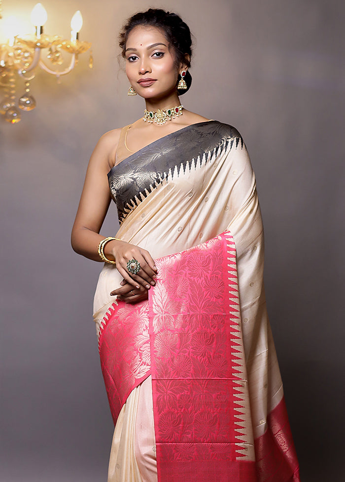 Cream Tussar Silk Saree With Blouse Piece - Indian Silk House Agencies