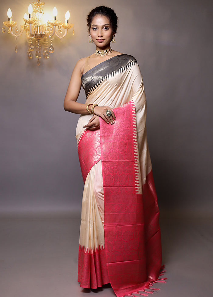 Cream Tussar Silk Saree With Blouse Piece - Indian Silk House Agencies