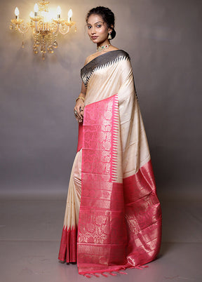 Cream Tussar Silk Saree With Blouse Piece - Indian Silk House Agencies