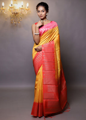 Yellow Tussar Silk Saree With Blouse Piece