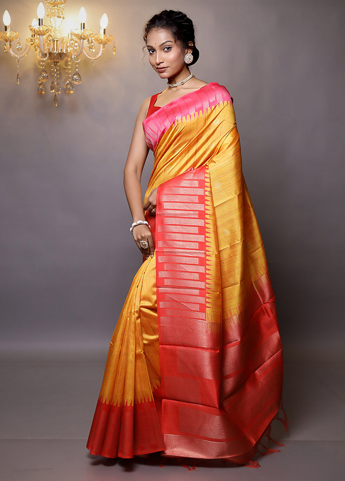 Yellow Tussar Silk Saree With Blouse Piece - Indian Silk House Agencies