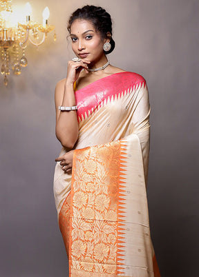 Cream Tussar Silk Saree With Blouse Piece - Indian Silk House Agencies