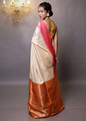 Cream Tussar Silk Saree With Blouse Piece - Indian Silk House Agencies