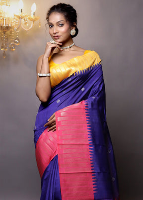 Blue Tussar Silk Saree With Blouse Piece - Indian Silk House Agencies