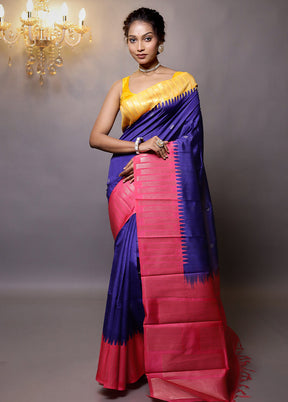 Blue Tussar Silk Saree With Blouse Piece - Indian Silk House Agencies