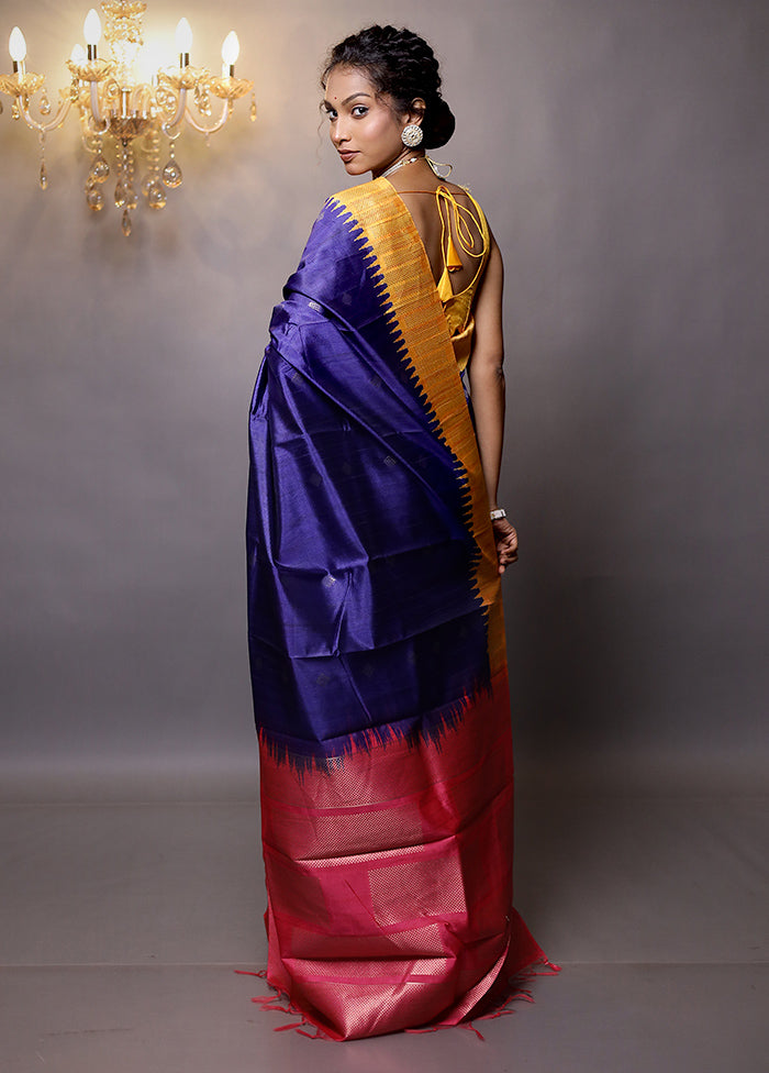 Blue Tussar Silk Saree With Blouse Piece