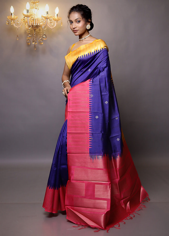 Blue Tussar Silk Saree With Blouse Piece - Indian Silk House Agencies