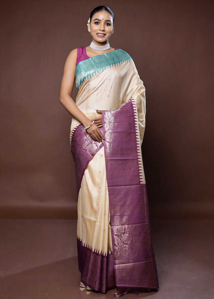 Cream Tussar Silk Saree With Blouse Piece - Indian Silk House Agencies