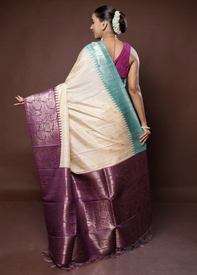 Cream Tussar Silk Saree With Blouse Piece - Indian Silk House Agencies