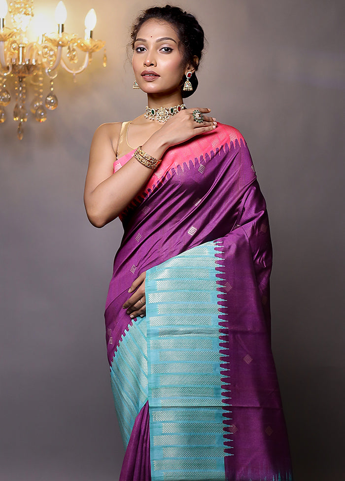 Purple Tussar Silk Saree With Blouse Piece