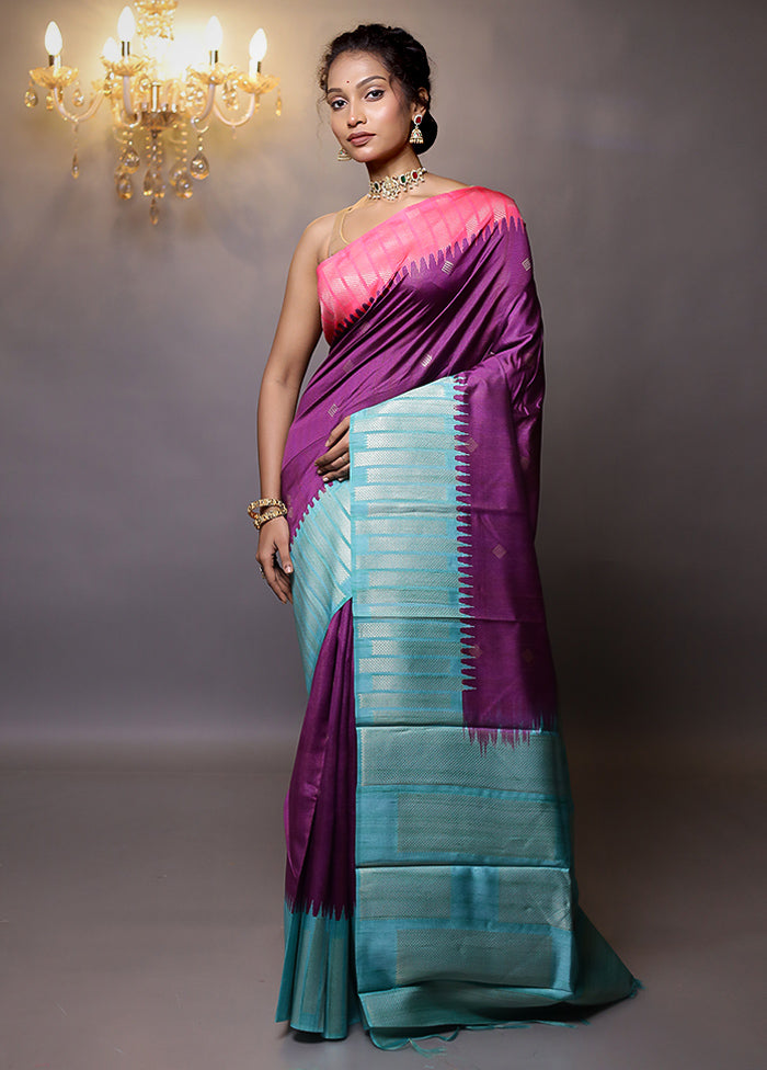 Purple Tussar Silk Saree With Blouse Piece - Indian Silk House Agencies