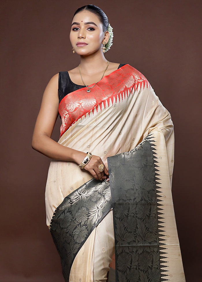 Cream Tussar Silk Saree With Blouse Piece - Indian Silk House Agencies