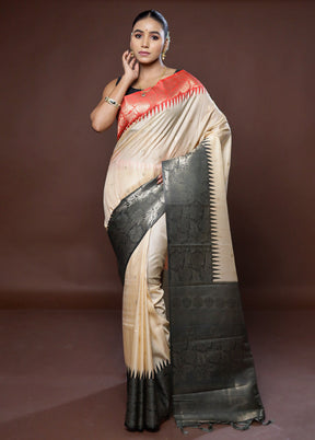 Cream Tussar Silk Saree With Blouse Piece