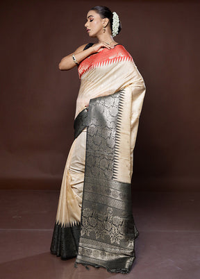 Cream Tussar Silk Saree With Blouse Piece - Indian Silk House Agencies