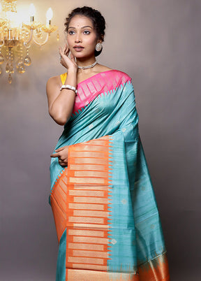 Green Tussar Silk Saree With Blouse Piece