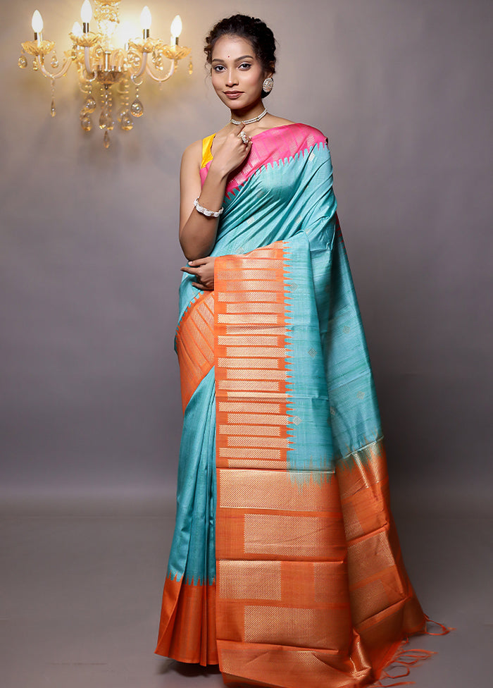 Green Tussar Silk Saree With Blouse Piece