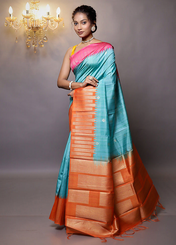 Green Tussar Silk Saree With Blouse Piece