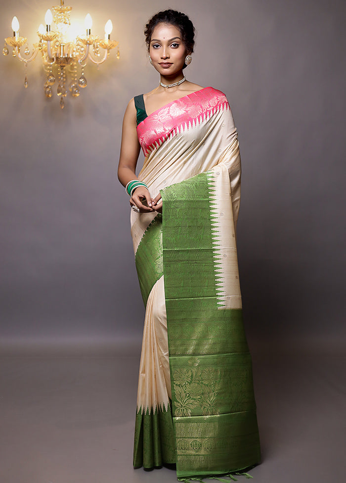 Cream Tussar Silk Saree With Blouse Piece