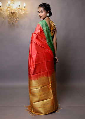 Red Tussar Silk Saree With Blouse Piece