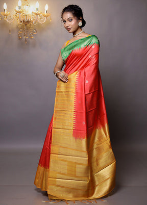 Red Tussar Silk Saree With Blouse Piece