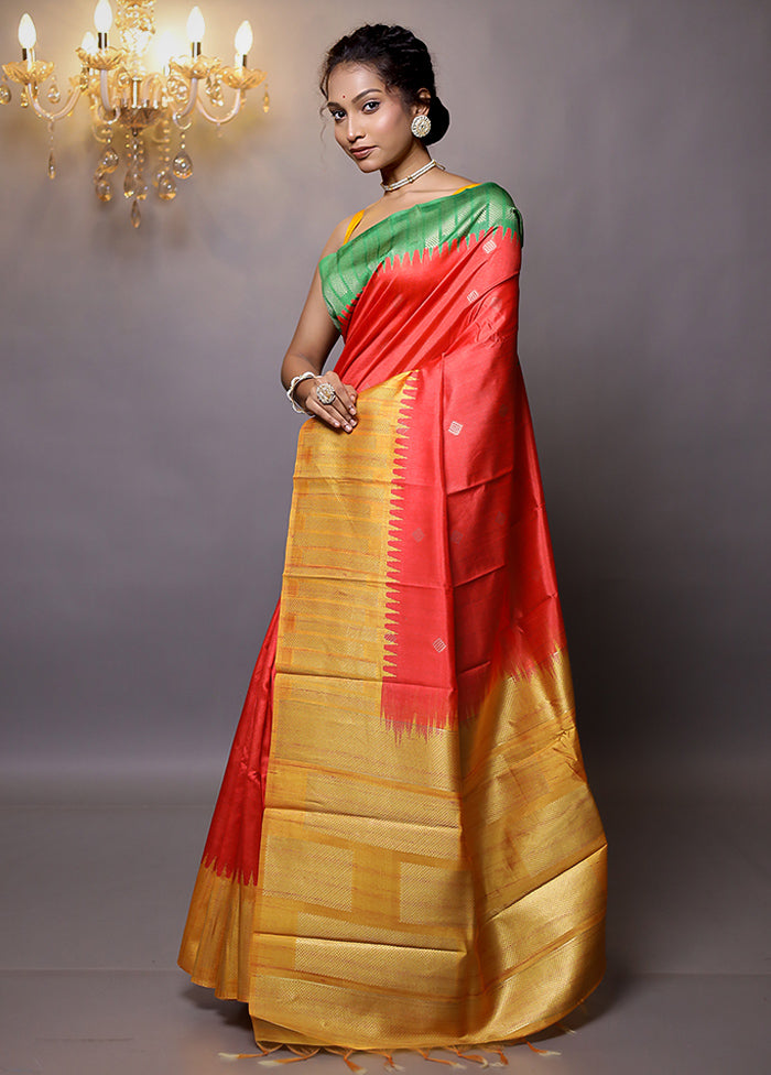 Red Tussar Silk Saree With Blouse Piece - Indian Silk House Agencies