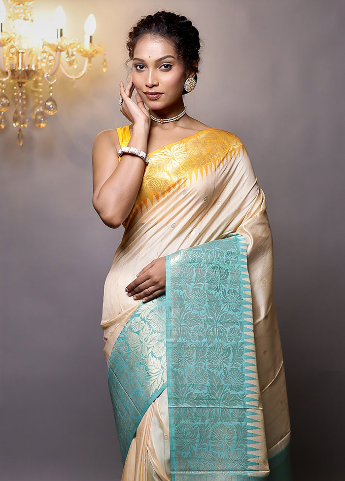 Cream Tussar Silk Saree With Blouse Piece