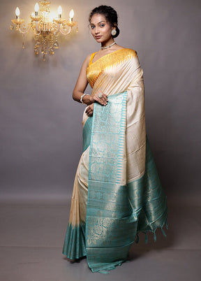 Cream Tussar Silk Saree With Blouse Piece