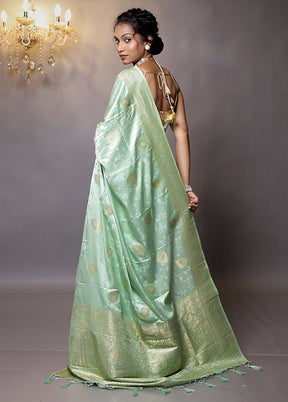 Green Dupion Silk Saree With Blouse Piece