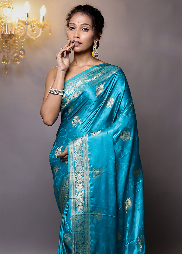 Blue Dupion Silk Saree With Blouse Piece