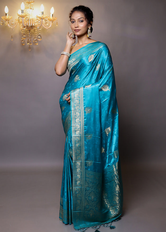 Blue Dupion Silk Saree With Blouse Piece - Indian Silk House Agencies