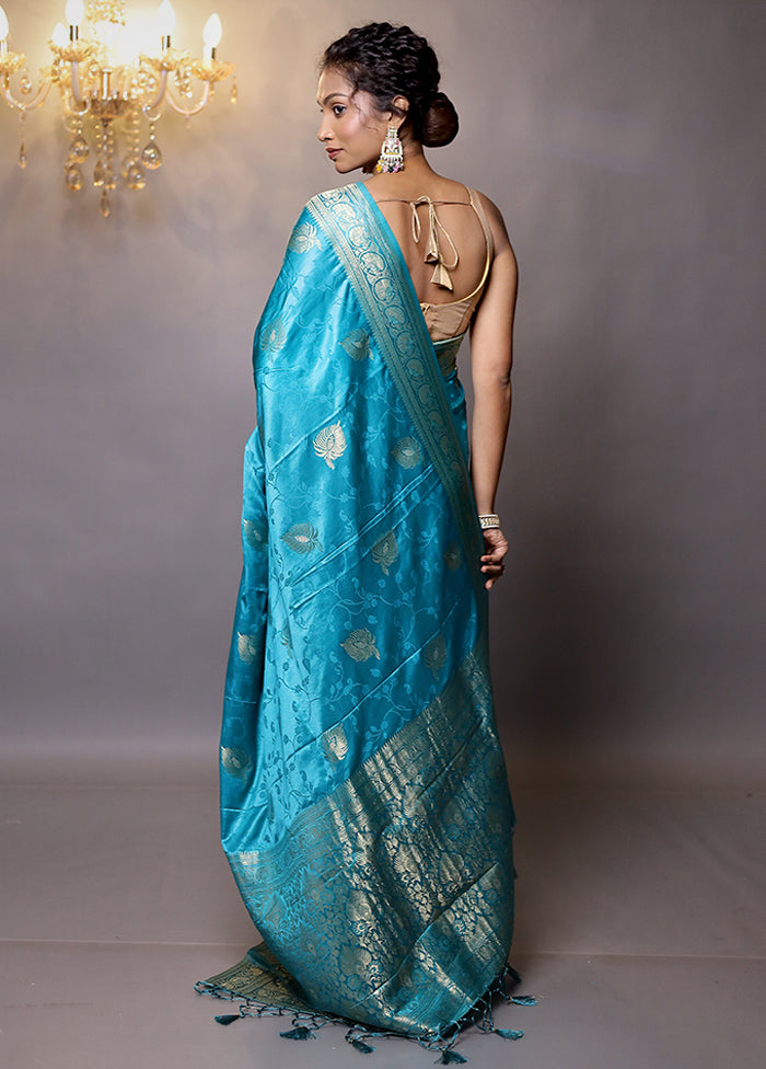 Blue Dupion Silk Saree With Blouse Piece