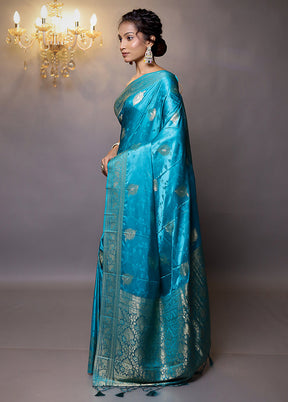 Blue Dupion Silk Saree With Blouse Piece