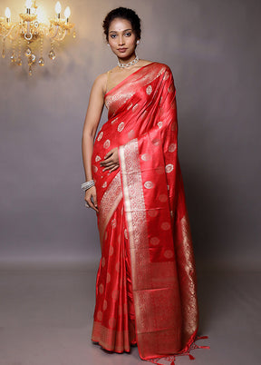 Red Dupion Silk Saree With Blouse Piece