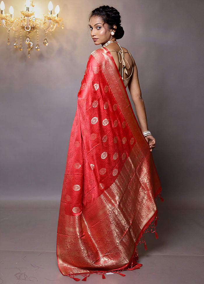 Red Dupion Silk Saree With Blouse Piece - Indian Silk House Agencies