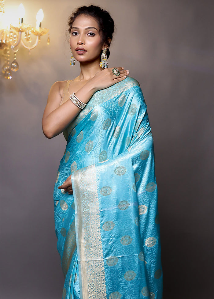 Blue Dupion Silk Saree With Blouse Piece