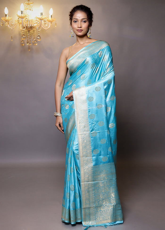 Blue Dupion Silk Saree With Blouse Piece